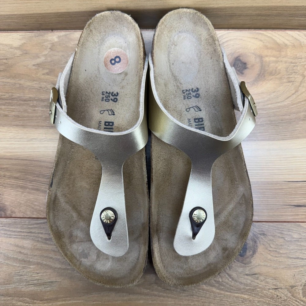 Birkenstock Gizeh Sandals Womens 8 W EU 39 Gold Birko Thong Summer Vacation